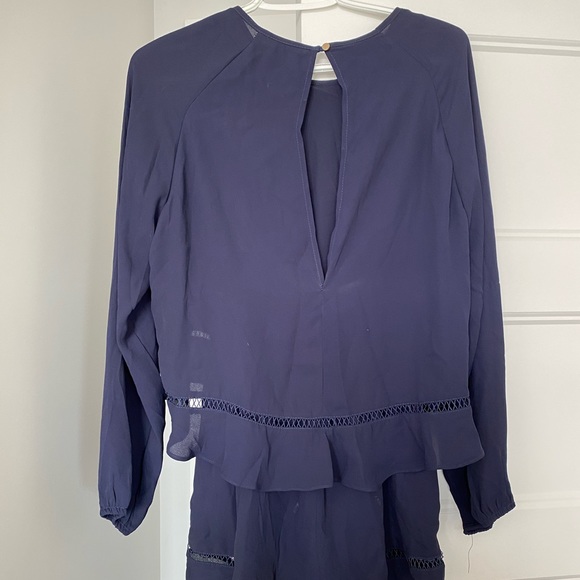 Navy long sleeve lace detailed romper - Picture 3 of 4